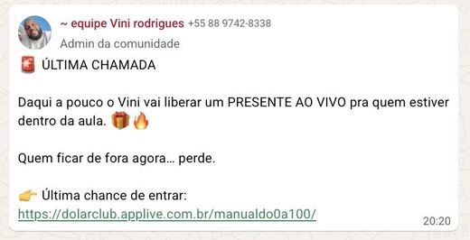 Grupo · 20h20 · última chamada