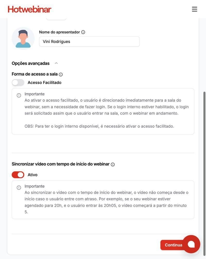 Etapa 1 · Opções avançadas